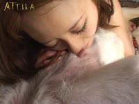 [ Zoo XXX ] Sexy asian teen giving a blowjob to her hairy dog